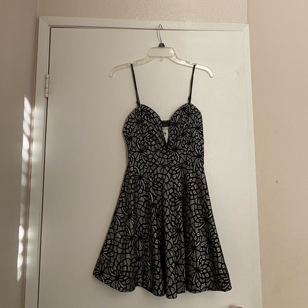 Black and Cream Knee High Cocktail Dress